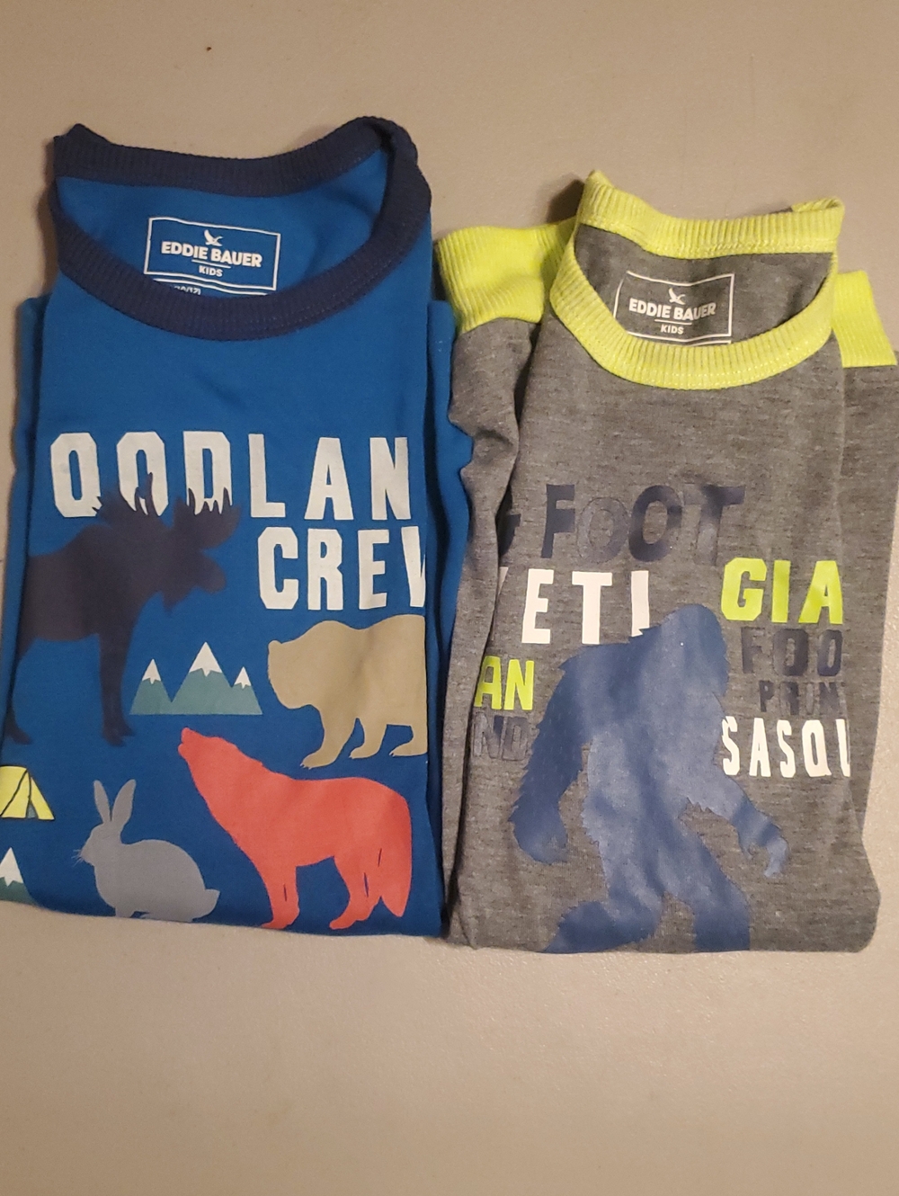 Eddie Bauer Kids 2-Pack Long Sleeve Graphic Tees - Blue & Gray with Neon Trim
